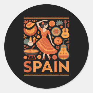 Sticker Rond Spain funny spanish culture flamenco guitar paella