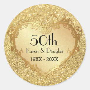 Sticker Rond Sparkle Gold Heart 50e anniversaire de Mariage