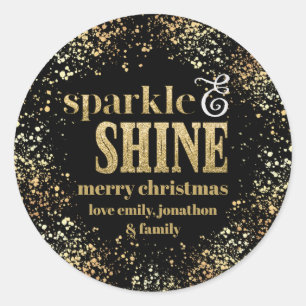 Sticker Rond Sparkle Shine Gold typographie Joyeux Noël