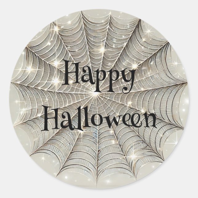 Sticker Rond Sparkle Spiderweb Whimsical Tan Halloween Party (Devant)