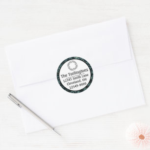 Sticker Rond Sparkling Snowflakes White Blue Adresse de retour