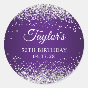 Sticker Rond Sparkly Silver Parties scintillant Royal Purple 30