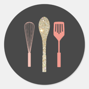 Sticker Rond Spatule à balai à parties scintillant