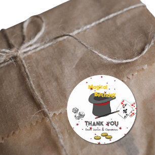 Sticker Rond Spectacle de Magie Remerciement d'anniversaire con