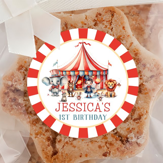 Sticker Rond Spectacle du Carnaval de cirque & Animaux Fête d'a (Créateur téléchargé)