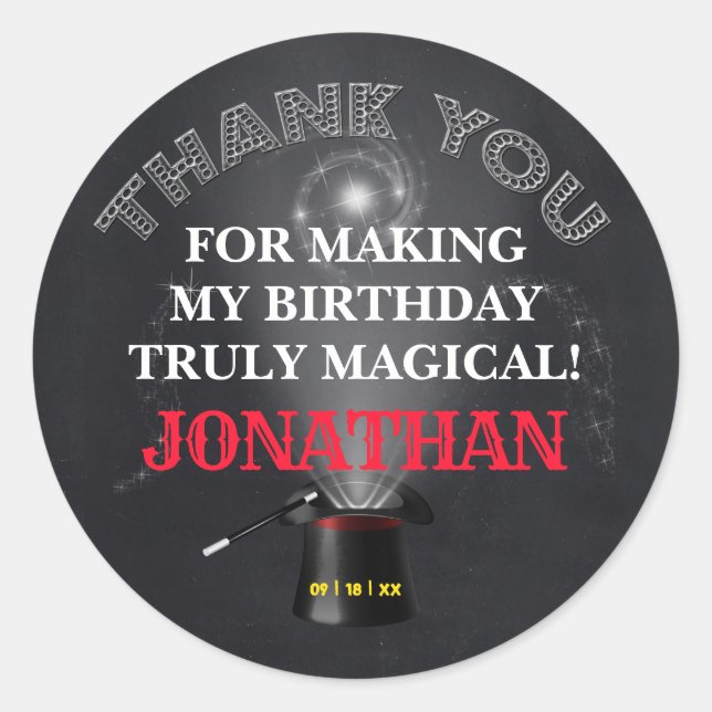 Sticker Rond Spectacle magique Merci d'anniversaire (Devant)