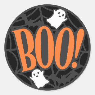Sticker Rond Spider Web Ghost Boo! Halloween