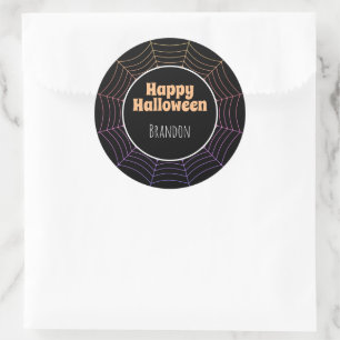 Sticker Rond Spider web noir violet orange motif Halloween