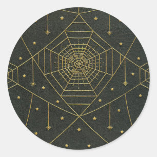 Sticker Rond Spiderweb araignée étoile or noir livre vintage