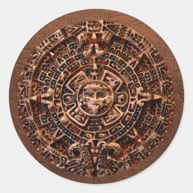 Sticker Rond Spirit of Mexico & Peru, Mayan Incan Design (Devant)