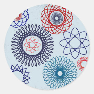 Sticker Rond Spirographe funky Motif géométrique bleu rouge