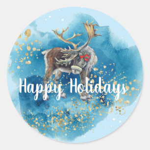 Sticker Rond Splash bleu renne de Noël