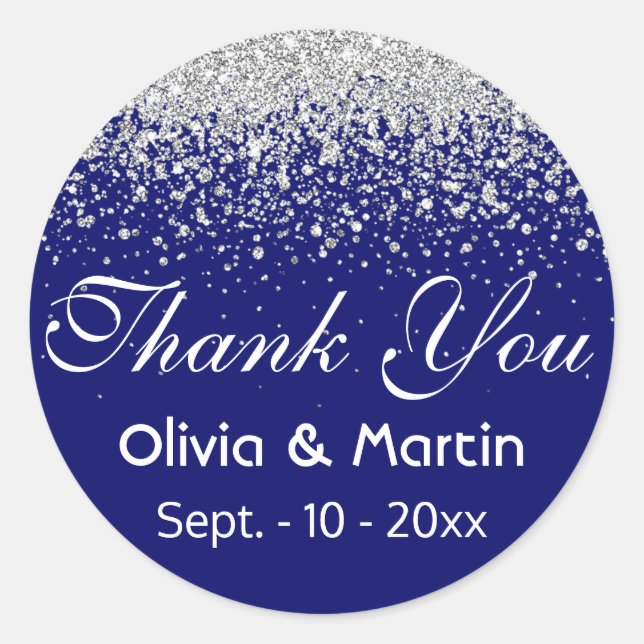 Sticker Rond Splash Parties scintillant argent sur Royal Blue (Devant)