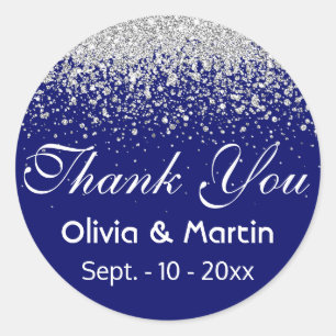 Sticker Rond Splash Parties scintillant argent sur Royal Blue