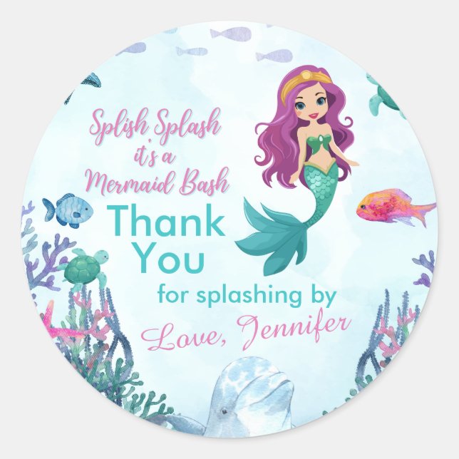 Sticker Rond Splish Splash Purple Mermaid Bash Merci (Devant)