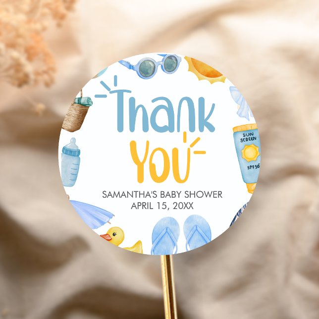 Sticker Rond Splish Splash Summer Baby Shower (Blue Splish Splash Baby Shower Sticker)