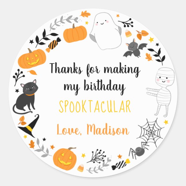 Sticker Rond Spooktacular Halloween Anniversaire Merci (Devant)
