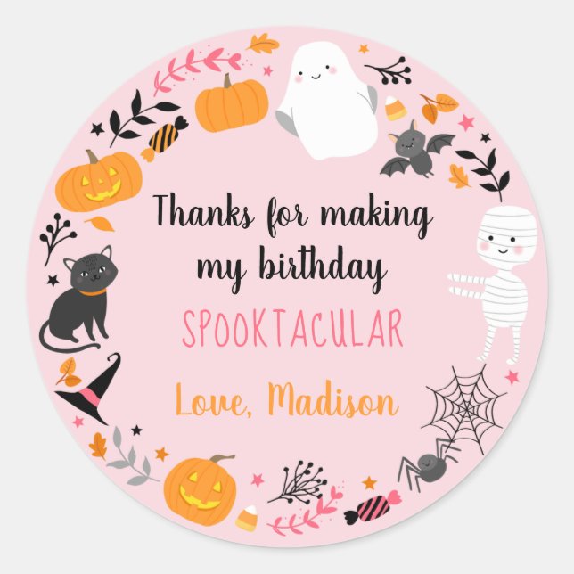 Sticker Rond Spooktacular Halloween Anniversaire Merci (Devant)