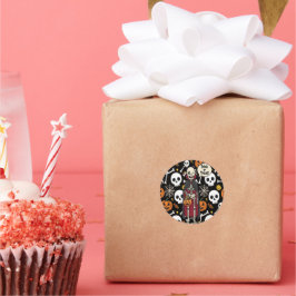 Sticker Rond Spooky Bones And Skeletons For Halloween