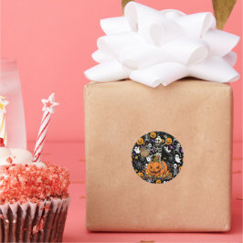 Sticker Rond Spooky Skeletons For Halloween