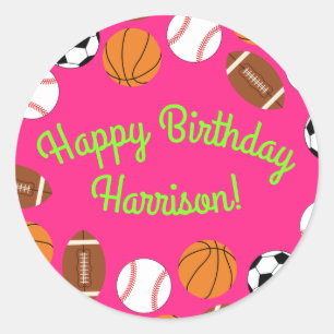 Sticker Rond Sports Anniversaire Fête Enfants Cute Rose Girls