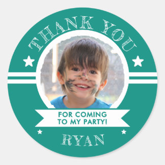 Sticker Rond Sports Enfants Photo Anniversaire Remerciement