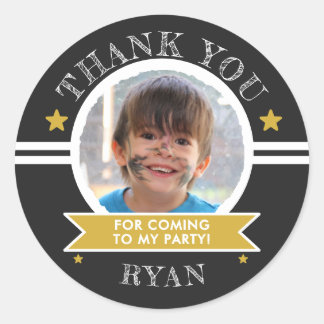 Sticker Rond Sports Enfants Photo Anniversaire Remerciement