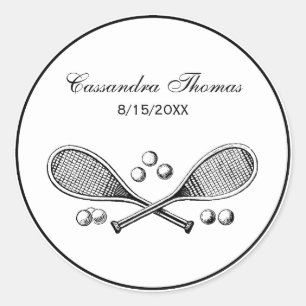 Sticker Rond Sports Vintage Croisé Tennis Racquet Tennis Balls