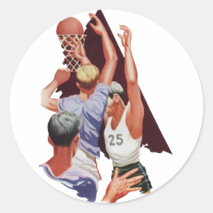 Sticker Rond Sports vintages, joueurs de basket-ball dans un je