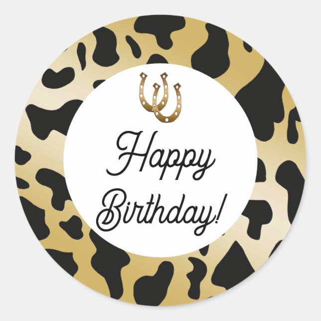 Sticker Rond Spots de vache dorée et noire Anniversaire (Devant)
