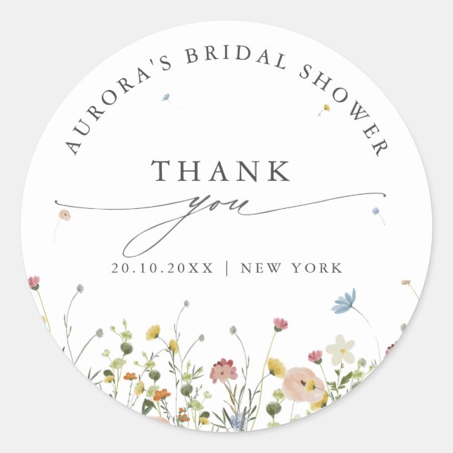 Sticker Rond Spring Fleur sauvage Garden Bridal douche merci (Devant)