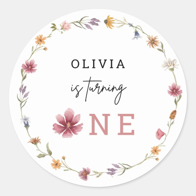 Sticker Rond Spring Fleur sauvage Turing One 1er Birthday Invit (Devant)