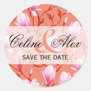 Sticker Rond Spring Flower Garden Enregistrer la date melon