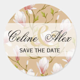 Sticker Rond Spring Flower Garden Enregistrer la date tan