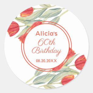 Sticker Rond Spring Red Tulip Stylish Flora 60e anniversaire