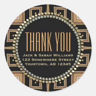 Sticker Rond Squaza-sq Art déco Merci noir or rond