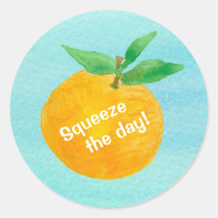 Sticker Rond Squeeze The Day Tangerine Fruit Mots Positifs