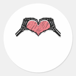 Sticker Rond Squelette Coeur main signe Valentines Jour Classiq