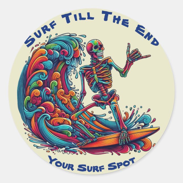 Sticker Rond Squelette coloré Surfer (Devant)