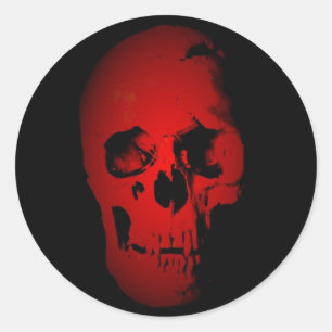 Sticker Rond Squelette crâne rouge