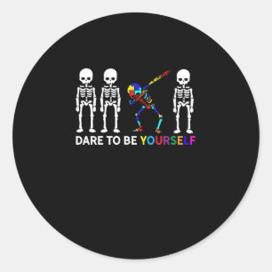 Sticker Rond Squelette Dabbing Sensibilisation sur l'autisme