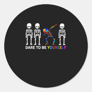 Sticker Rond Squelette Dabbing Sensibilisation sur l'autisme