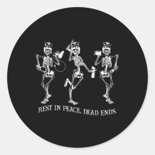 Sticker Rond Squelette dansant Paix Morts Coiffeur Hallo