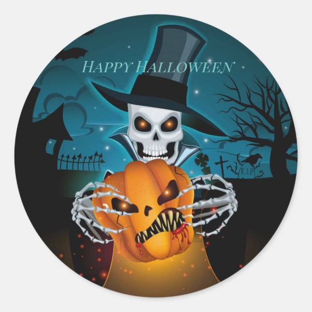 Sticker Rond Squelette de chapeau éffrayant (Devant)