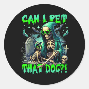 Sticker Rond Squelette de chien drôle pour femmes amateur de ch