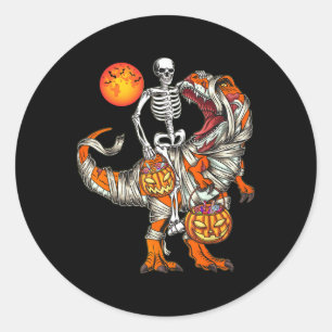 Sticker Rond Squelette de dinosaure Halloween T Rex Citrouille 
