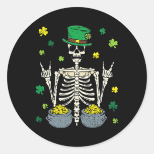 Sticker Rond Squelette de Leprechaun Saint-Patrick Trèfle Clou