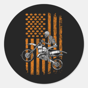 Sticker Rond Squelette de moto cross Halloween hommes garçons F