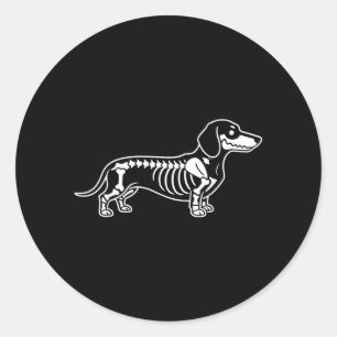 Sticker Rond Squelette de teckel Halloween Chien saucisse