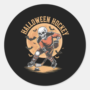 Sticker Rond Squelette d'Halloween jouant au hockey Squelette v